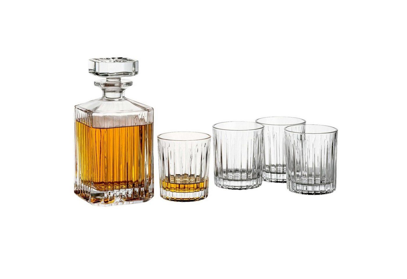 gouveo Karaffe Whiskykaraffe mit 4 Gläser - Whisky-Set aus hochwertigem Glas von gouveo