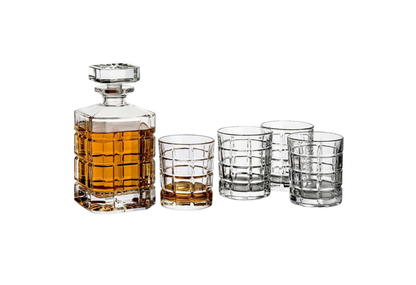 gouveo Karaffe Whiskykaraffe mit 4 Gläser - Whisky-Set aus hochwertigem Glas von gouveo