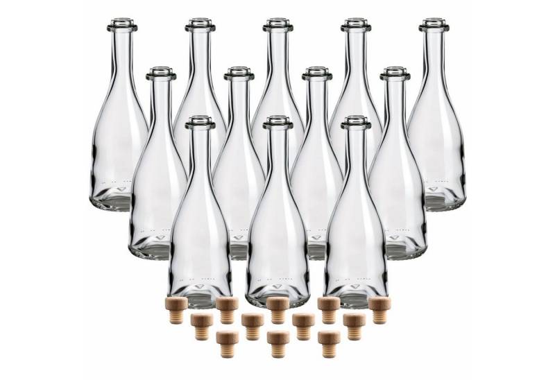gouveo Trinkflasche 12er Set Glasflaschen 200 ml “Rustica” mit Korken - Korken-Flasche, Holzgriffkorken von gouveo