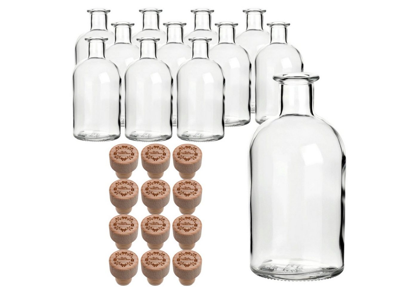 gouveo Trinkflasche 12x Glasflasche 250 ml Apotheker mit “Weihnachten” Holzgriffkorken, Frohe Weihnachten I - Korken von gouveo