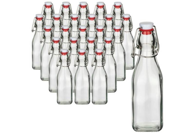 gouveo Trinkflasche Glasflasche 250 ml eckig mit Bügelverschluss rot - Leere Flasche 0,25l, 24er Set - Bügelflasche 250 ml von gouveo