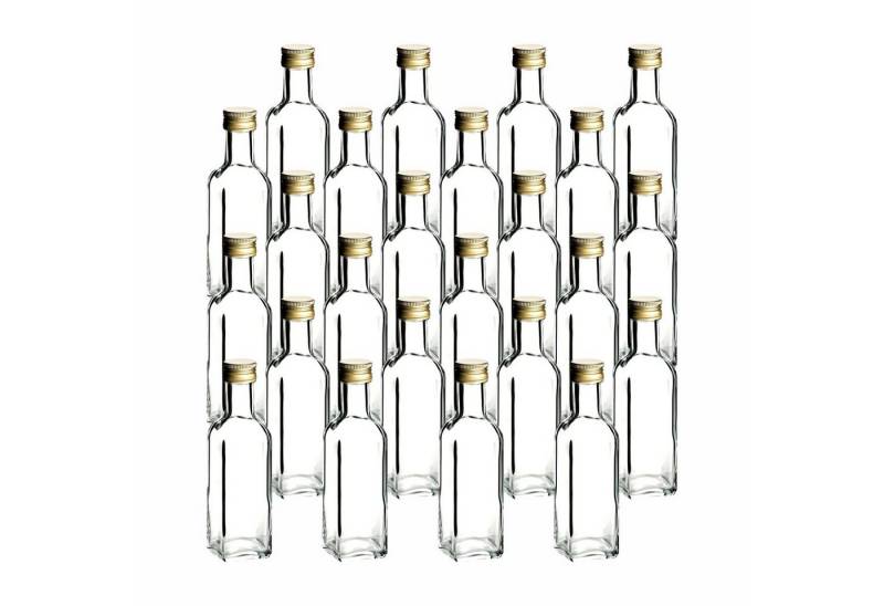 gouveo Trinkflasche Glasflaschen 100 ml Maraska mit Schraub-Deckel - Kleine Flasche 0,1l, 24er Set, transparent-goldfarben gouveo Trinkflasche Glasflaschen 100 ml Maraska mit Schraub-Deckel - Kleine Flasche 0,1l, 24er Set, transparent-goldfarben von gouveo