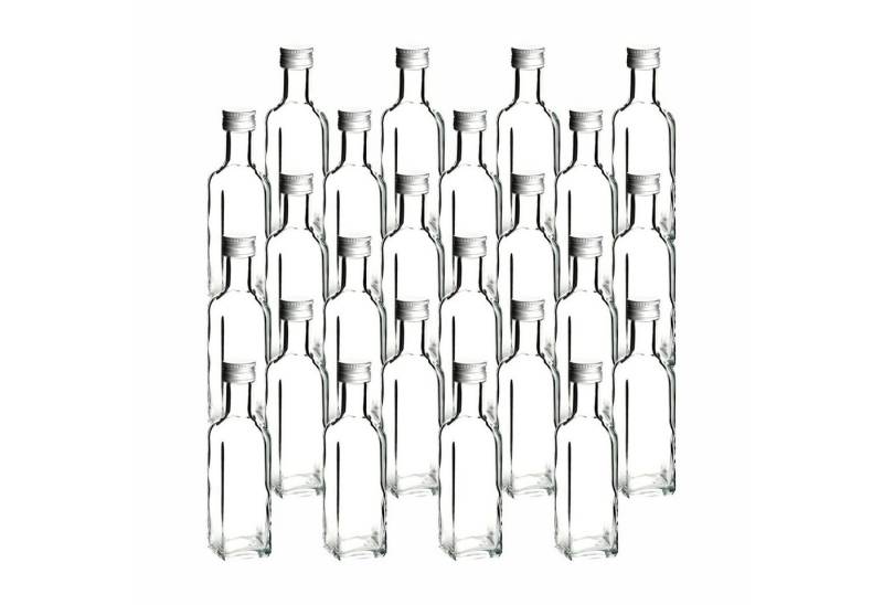 gouveo Trinkflasche Glasflaschen 100 ml Maraska mit Schraub-Deckel - Kleine Flasche 0,1l, 24er Set, transparent-silberfarben gouveo Trinkflasche Glasflaschen 100 ml Maraska mit Schraub-Deckel - Kleine Flasche 0,1l, 24er Set, transparent-silberfarben von gouveo