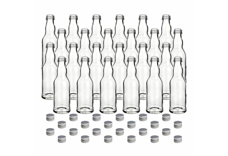 gouveo Trinkflasche Glasflaschen 200 ml Kropfhals mit Schraub-Deckel - Kleine Flasche 0,2l, 24er Set, silberfarben gouveo Trinkflasche Glasflaschen 200 ml Kropfhals mit Schraub-Deckel - Kleine Flasche 0,2l, 24er Set, silberfarben von gouveo