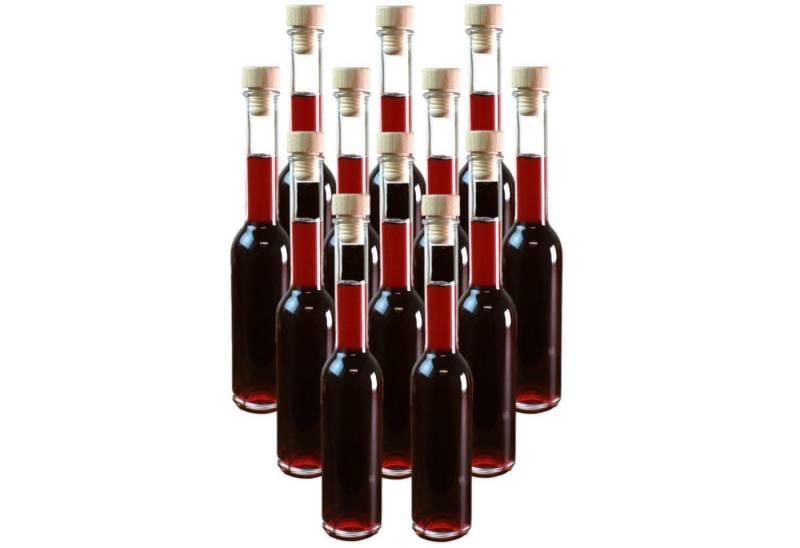 gouveo Trinkflasche Glasflaschen 200 ml Sinfonie mit Korken - Kleine Flasche 0,2 l, 12er Set, Holzgriffkorken von gouveo