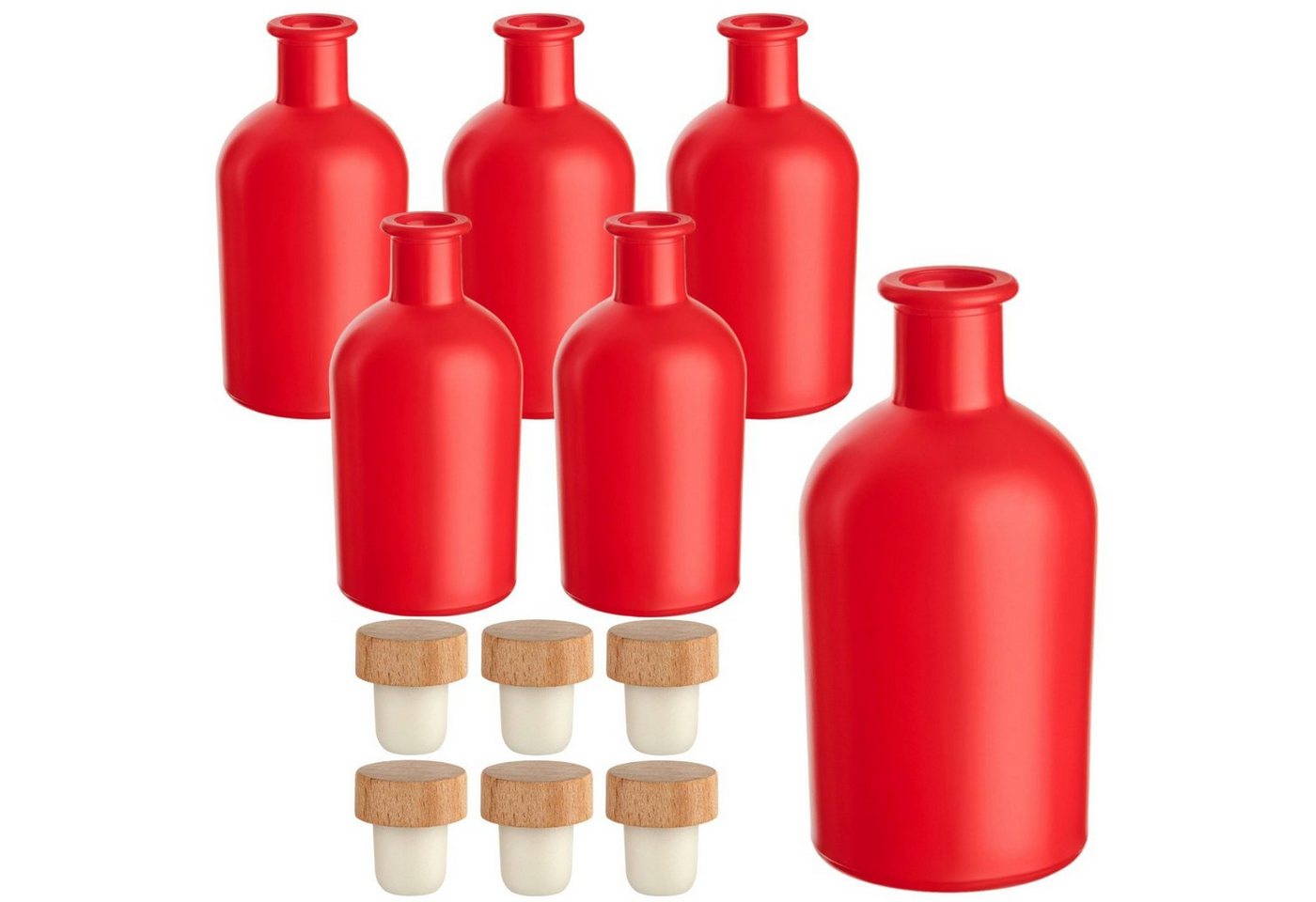gouveo Trinkflasche Glasflaschen 250 ml Apotheker mit Korken - Leere Likörflasche 0,25 l, 6er Set, Rot, HGK von gouveo