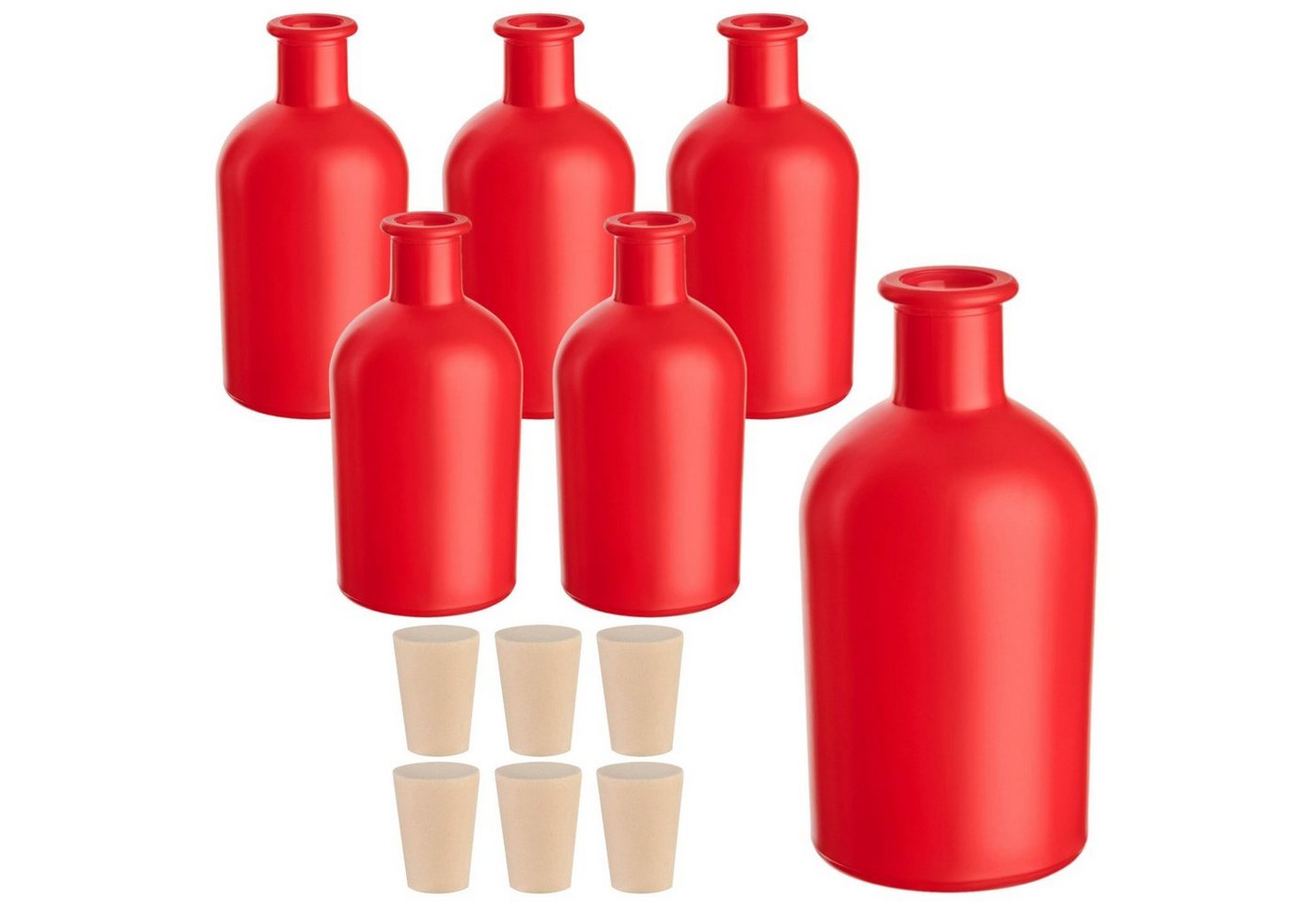 gouveo Trinkflasche Glasflaschen 250 ml Apotheker mit Korken - Leere Likörflasche 0,25 l, 6er Set, Rot, PEK von gouveo