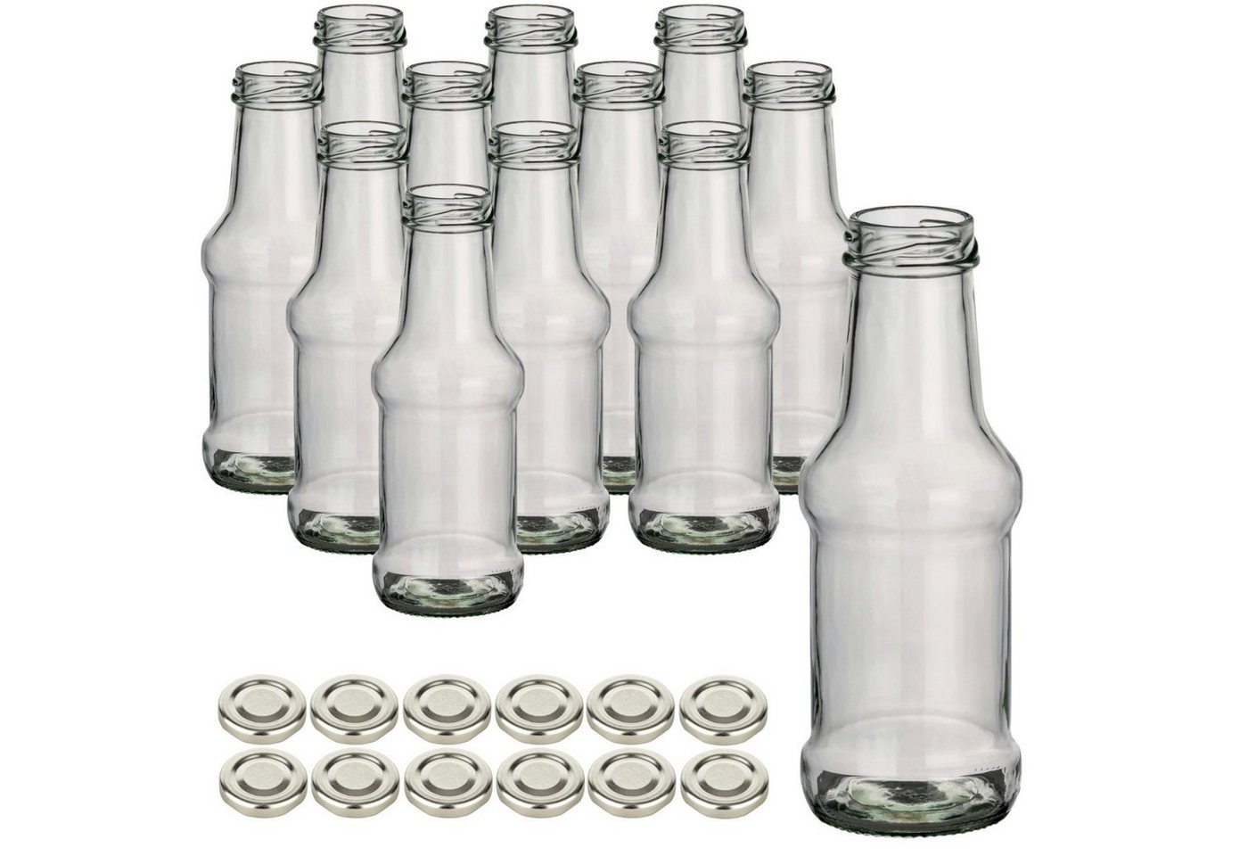 gouveo Trinkflasche Glasflaschen 250 ml Barbecue mit Schraub-Deckel TO38 - Kleine Flasche, 12 Stück, silberfarben von gouveo