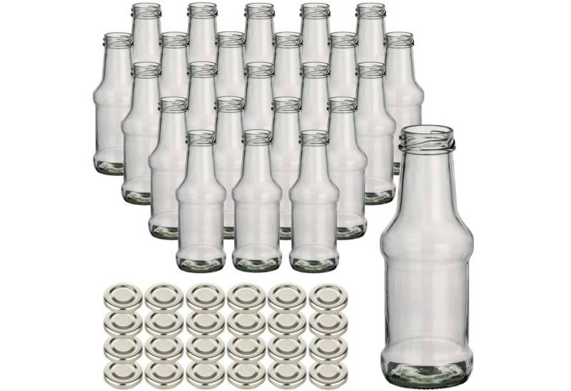 gouveo Trinkflasche Glasflaschen 250 ml Barbecue mit Schraub-Deckel TO38 - Kleine Flasche, 24 Stück, silberfarben gouveo Trinkflasche Glasflaschen 250 ml Barbecue mit Schraub-Deckel TO38 - Kleine Flasche, 24 Stück, silberfarben von gouveo