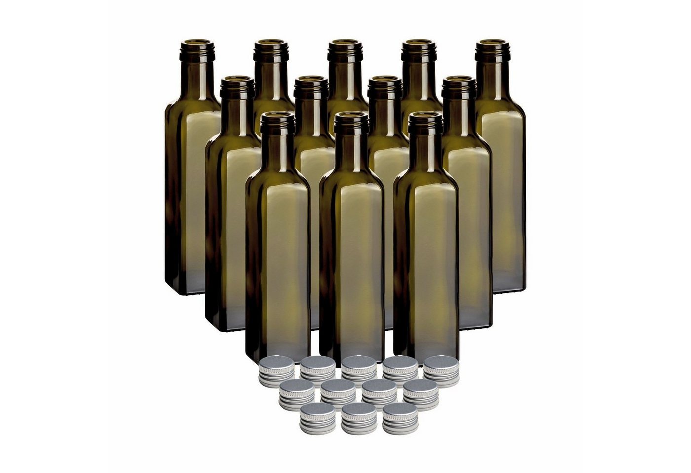 gouveo Trinkflasche Glasflaschen 250 ml Maraska -Antik- mit Schraubdeckel - Flasche 0,25 l, 12er Set, silberfarben von gouveo