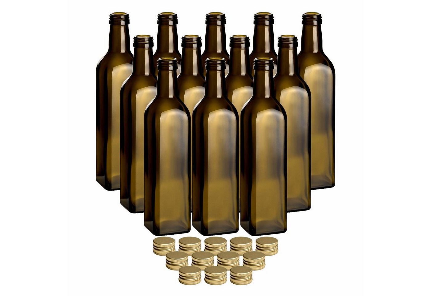 gouveo Trinkflasche Glasflaschen 500 ml Maraska -Antik- mit Schraub-Deckel - Grüne Flasche, 12er Set, goldfarben von gouveo