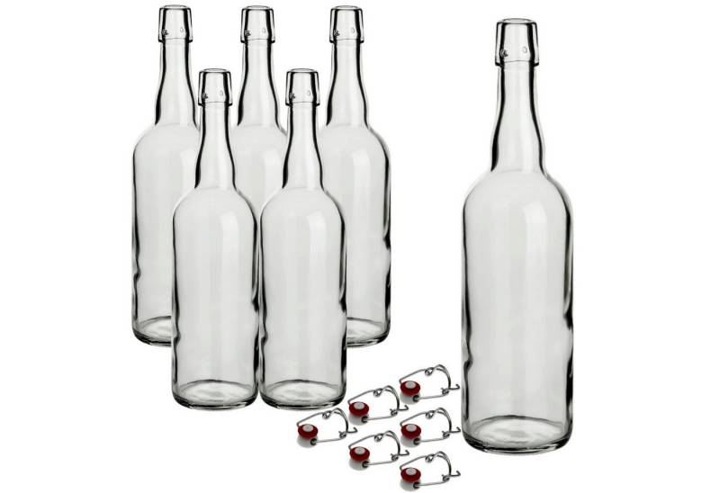 gouveo Trinkflasche Glasflaschen 750 ml Rondo mit Bügelverschluss rot - Bügel-Flasche, 6er Set von gouveo