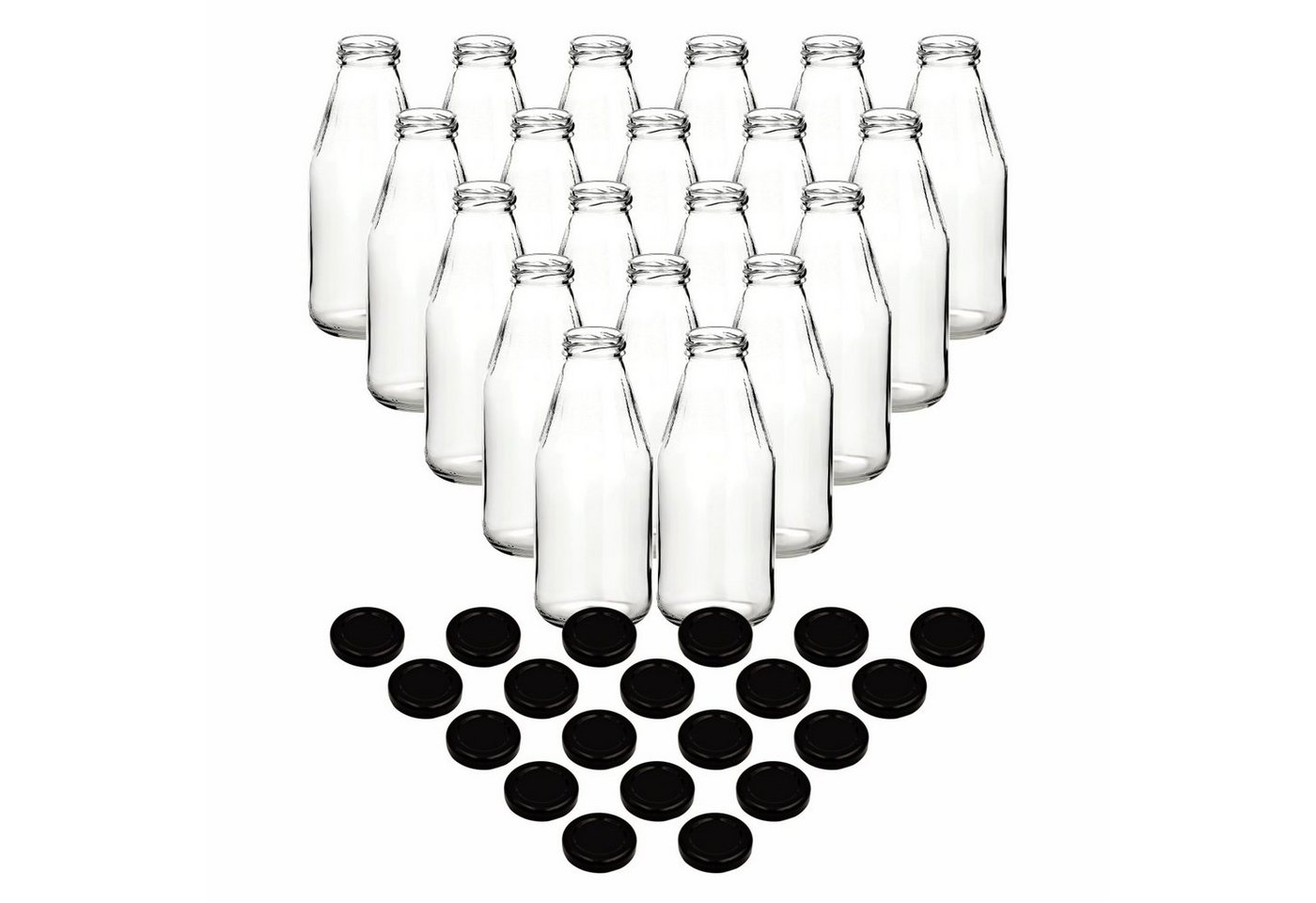 gouveo Trinkflasche Saftflaschen 1000 ml mit Schraub-Deckel - Große Flasche 1,0 l aus Glas, 20er Set, schwarz von gouveo