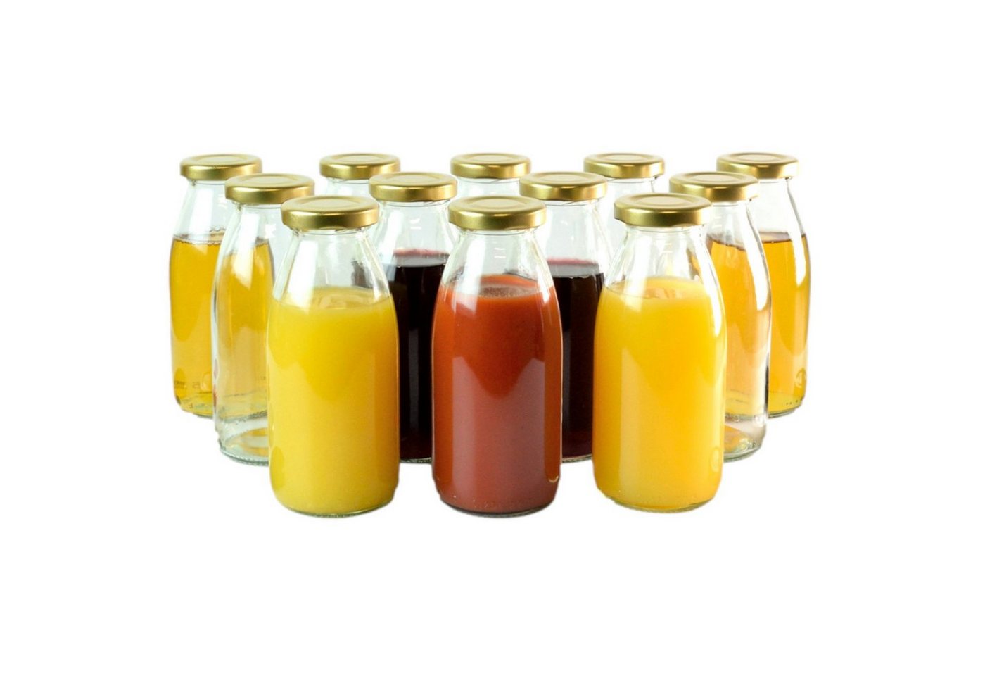 gouveo Trinkflasche Saftflaschen 250 ml mit Schraub-Deckel - Kleine Flasche 0,25 l, 12er Set, goldfarben von gouveo