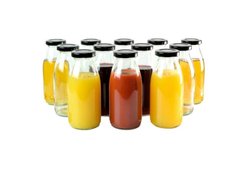 gouveo Trinkflasche Saftflaschen 250 ml mit Schraub-Deckel - Kleine Flasche 0,25 l, 12er Set, schwarz von gouveo