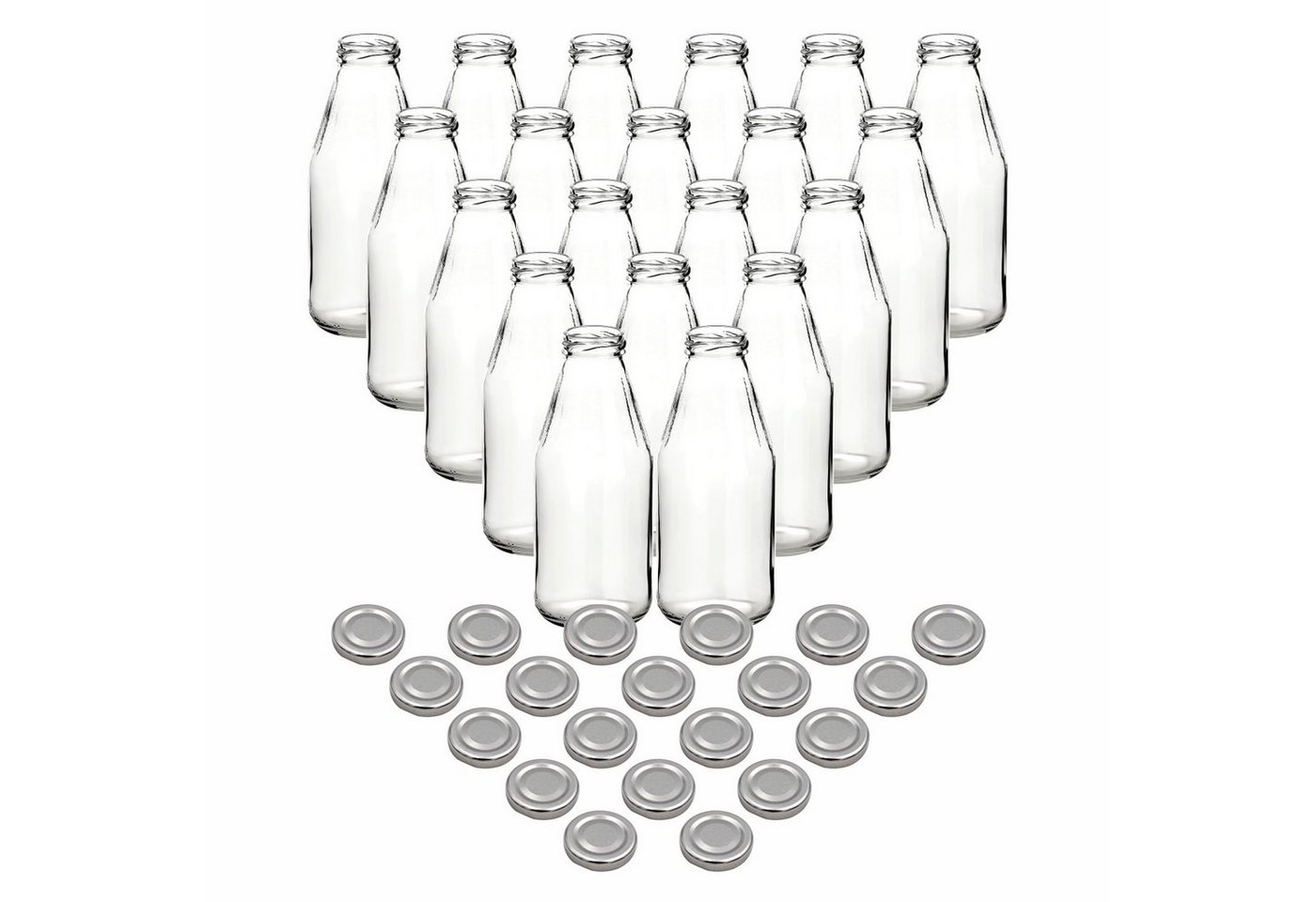 gouveo Trinkflasche Saftflaschen 500 ml mit Schraub-Deckel - Kleine Flasche 0,5 l, 20er Set, silberfarben von gouveo
