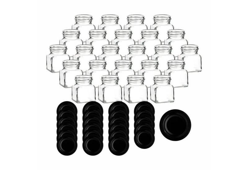 gouveo Vorratsglas Einmachgläser 120 ml eckig mit Schraub-Deckel - Kleine Vorratsgläser, (24-tlg), Schwarz von gouveo