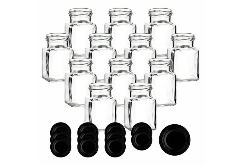 gouveo Vorratsglas Einmachgläser 150 ml eckig mit Schraub-Deckel - Kleine Vorratsgläser, (12-tlg), Schwarz von gouveo