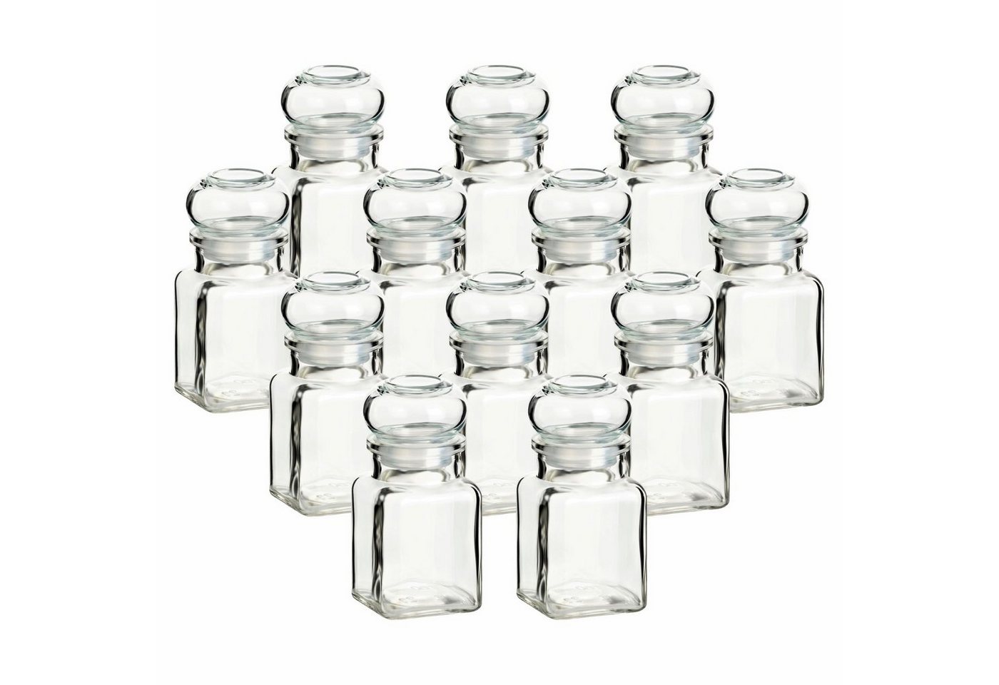 gouveo Vorratsglas Gewürzgläser 150 ml eckig mit Glaskorken - Gläser mit Glasstopfen, (12-tlg) von gouveo