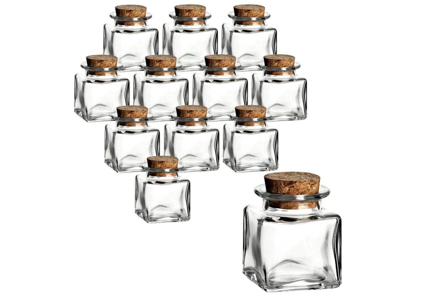 gouveo Vorratsglas Gewürzgläser 50 ml eckig mit Korken - Mini Korkengläser mit Korken, (12-tlg) von gouveo