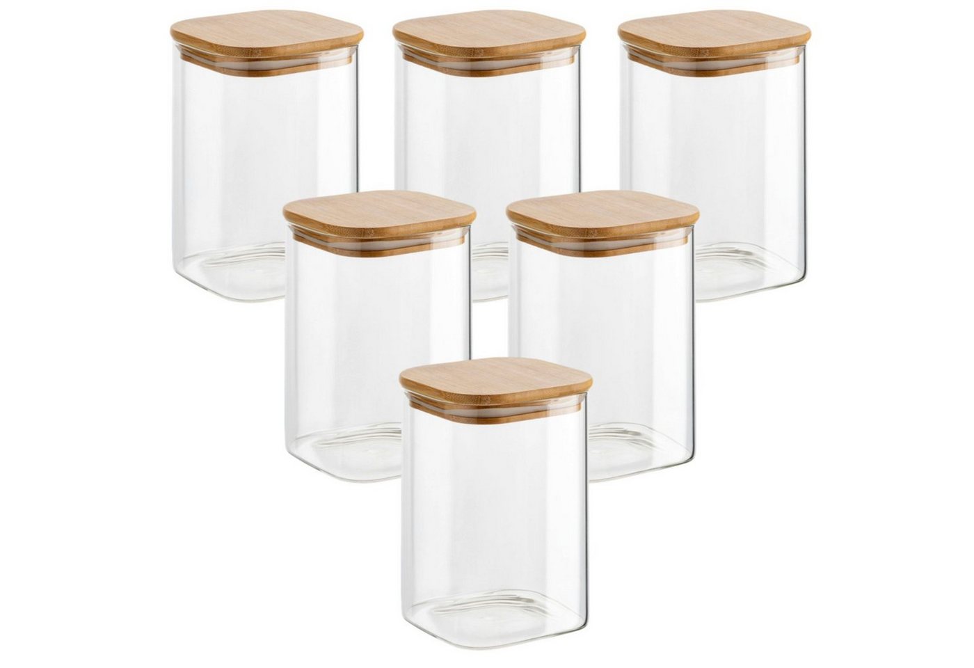 gouveo Vorratsglas Vorratsgläser aus Borosilikatglas Quadrat mit Bambus-Deckel, (6-tlg., 500 ml) von gouveo
