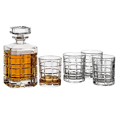 gouveo Whiskykaraffe mit 4 Gläser 35128 - Whisky-Set aus hochwertigem Glas mit 4 passenden Whisky-Gläsern - Tolles Geschenkset für Männer und Whisky-Liebhaber von gouveo