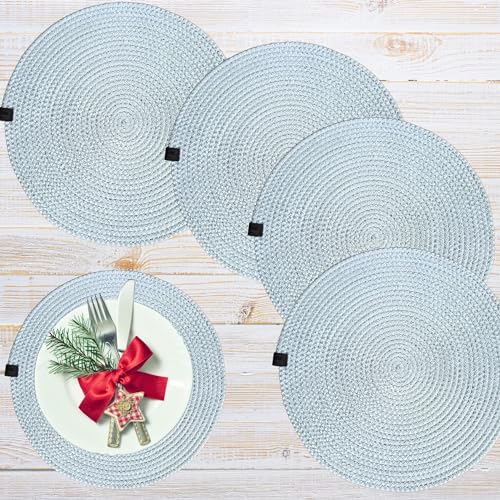 Gowoll IP Supla Runde Tischsets Platzsets 4er Set Rund Tischset Hitzebeständig Platzdeckchen Schmutzabweisend Platzset für Hochzeit, Party, Restaurant, Küche Speisetisch Grau von gowoll