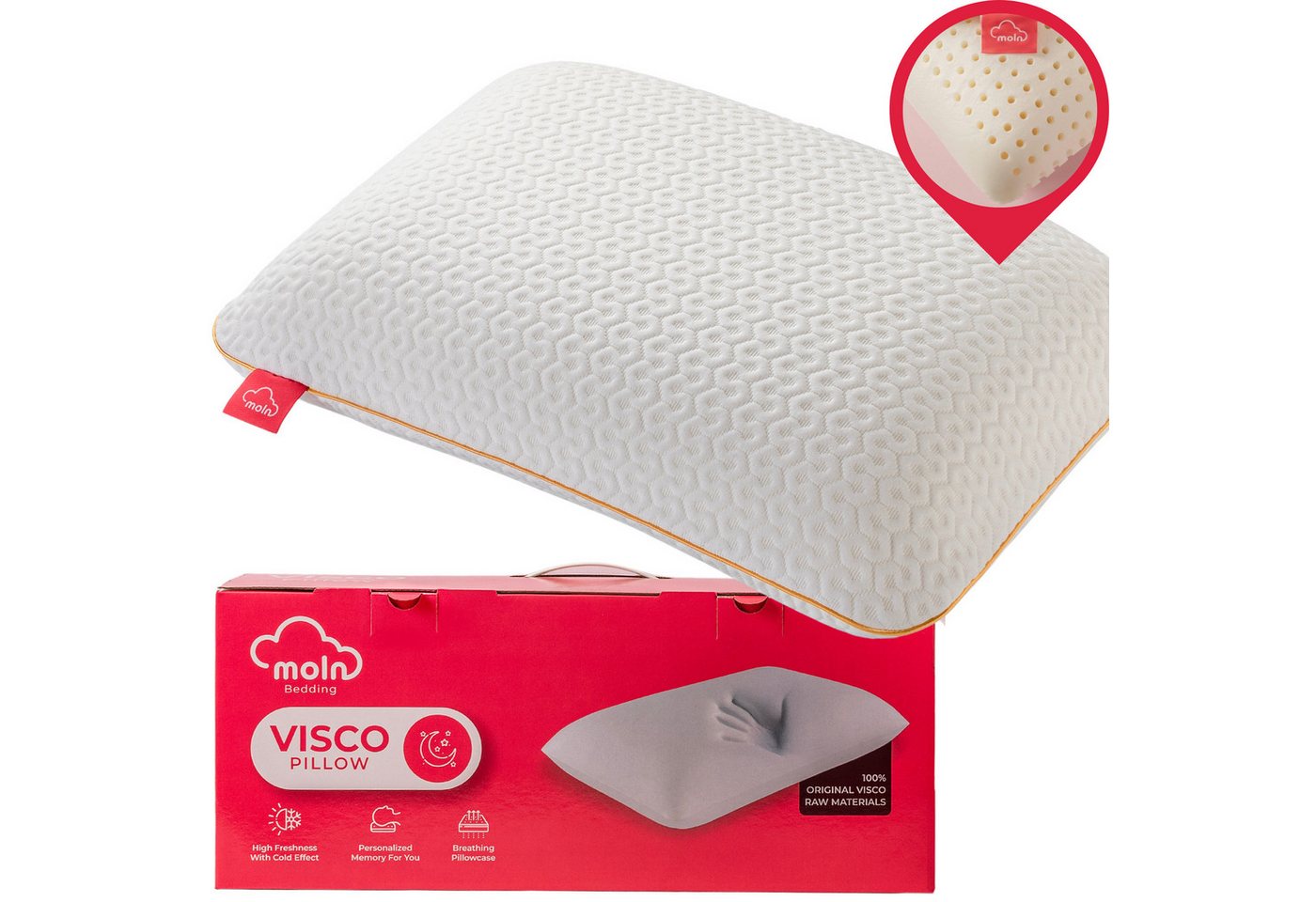 Kopfkissen 40x60 cm Orthopädisches Memory Foam Kopfkissen 15 cm Höhe, gowoll, Füllung: 100% Visco, Bezug: Waschbarem Bezug, für alle Schlafpositionen, 1-tlg, Ergonomisches Nackenstützkissen Anti Schnarch Pillow von gowoll