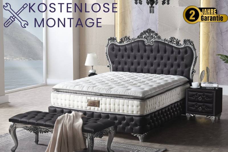 gowoll Boxspringbett 160 x 200 H3, Rixoss Doppelbett mit Matratze und Kopfteil (Stauraumbett), 32 cm Höhe Taschenfederkernmatratze und Polsterbett von gowoll