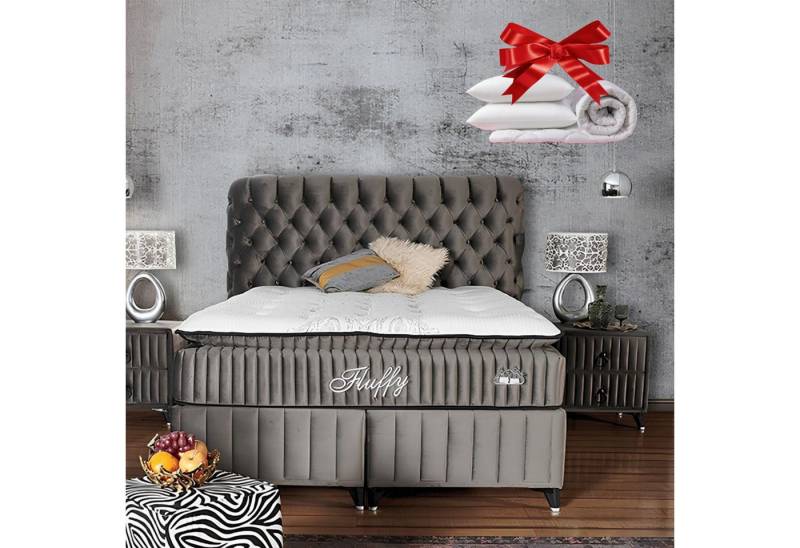 gowoll Boxspringbett Fluffy Bett Set mit Matratze mit Topper 140x200 160x200 180x200 (Doppelbett), mit 2xBettkasten und Polsterbett Kopfteil von gowoll