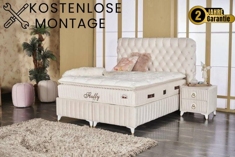 gowoll Boxspringbett Fluffy Bett Set mit Matratze mit Topper 140x200 160x200 180x200 (Doppelbett), mit 2xBettkasten und Polsterbett Kopfteil von gowoll