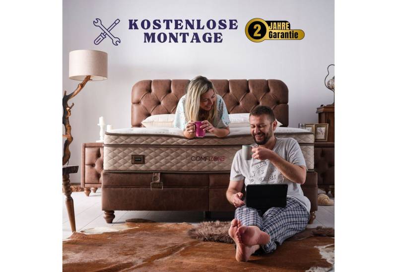 gowoll Boxspringbett Schlafzimmer Set Boxspringbett 180x200 - 140x200 Comfizone, mit Smart Nachttisch Kabelloses Laden, USB und Bluetooth von gowoll