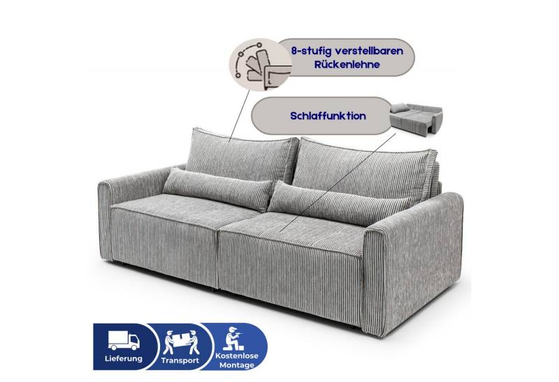 gowoll Ecksofa mit Bettfunktion und Taschenfederkern L-Form 3 Sitzer sofa, 3 Sitzer Sofa,Ecksofa mit Kissen, mit Bettkasten & kostenloser Montage von gowoll