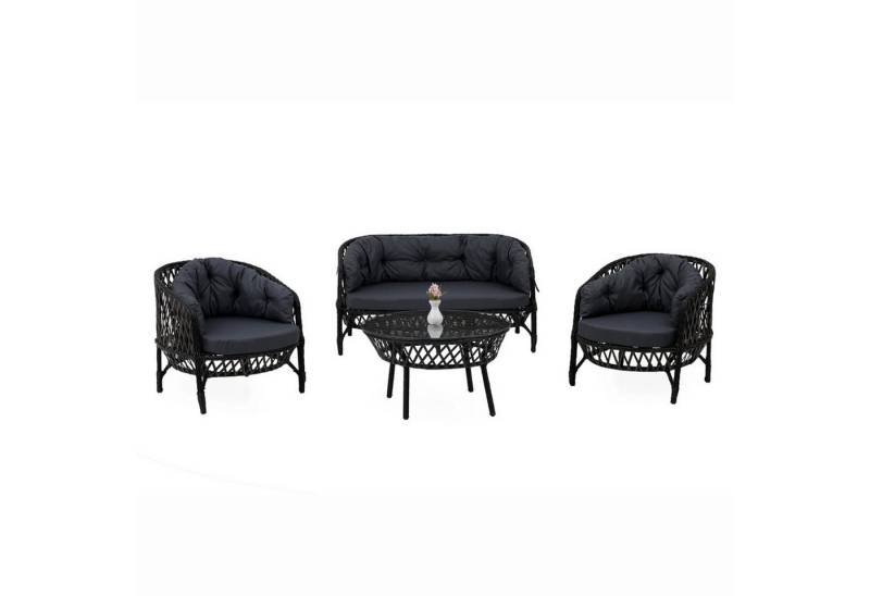 gowoll Gartenlounge-Set Garten möbel Polyrattan Aluminium Balkonset Loungeset Wetterfest, (Waschbare Bezüge mit Reißverschluss, 4 Personen) von gowoll