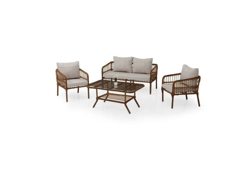 gowoll Gartenlounge-Set Garten möbel Polyrattan Aluminium Balkonset Loungeset Wetterfest, (Waschbare Bezüge mit Reißverschluss, 4 Personen) von gowoll