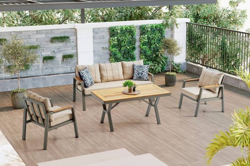 gowoll Gartenlounge-Set Gartengarnitur Gartenmöbel Set 5 Personen Gartentisch für Outdoor von gowoll