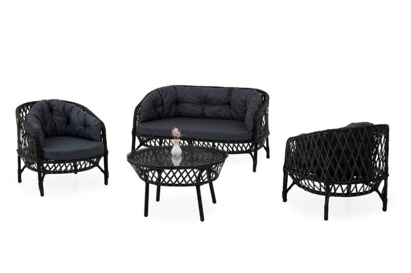 gowoll Gartenlounge-Set Rattan mit Tisch 4 Personen Outdoor, (1x Tisch 2xSessel 1x2er Sofa), Gartenmöbel Set mit Gartensofa von gowoll