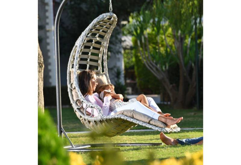 gowoll Hängesessel mit Gestell und Kissen Handgeflechtet Rattan Gartenschaukel Bodrum, mit Relaxfunktion von gowoll