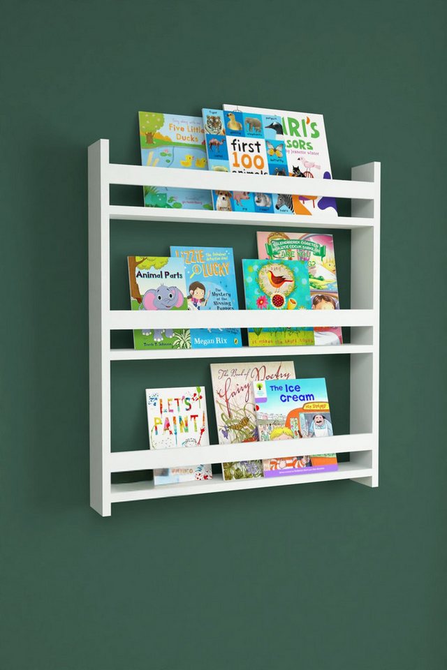gowoll Kinderregal Bücherregal Kinder Wandregal Weiß 79x74 cm mit 3 Ablagen, Montessori Buch Regal Kinderzimmer Möbel, Deko Bookshelf Organizer Kinderregal von gowoll