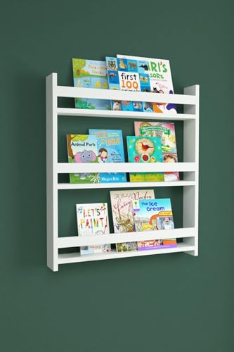 gowoll Bücherregal Kinder Wandregal Weiß 79x74 cm mit 3 Ablagen, Montessori Buch Regal Kinderzimmer Möbel, Deko Bookshelf Organizer Kinderregal von gowoll