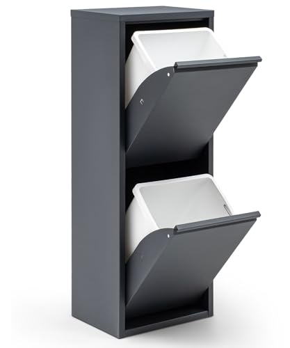 gowoll Mülleimer Küche aus Fleckenfest Biomülleimer Wandmontage Abfalleimer Mülltrennsysteme Küchenmülleimer mit Herausnehmbarer Inneneimer Recycling system (2 x 15 L) Anthrazit von gowoll