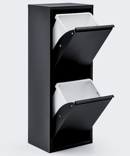 gowoll Mülleimer Küche aus Fleckenfest Biomülleimer Wandmontage Abfalleimer Mülltrennsysteme Küchenmülleimer mit Herausnehmbarer Inneneimer Recycling system (2 x 15 L) Schwarz von gowoll