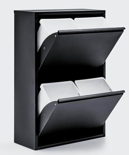 gowoll Mülleimer Küche aus Fleckenfest Biomülleimer Wandmontage Abfalleimer Mülltrennsysteme Küchenmülleimer mit Herausnehmbarer Inneneimer Recycling system (4 x 15 L) Schwarz von gowoll