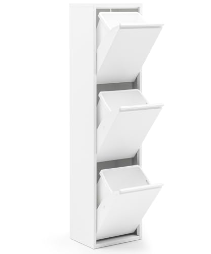 gowoll Mülleimer Küche aus Fleckenfest Biomülleimer Wandmontage Abfalleimer Mülltrennsysteme Küchenmülleimer mit Herausnehmbarer Inneneimer Recycling system (3 x 15 L) Weiß von gowoll