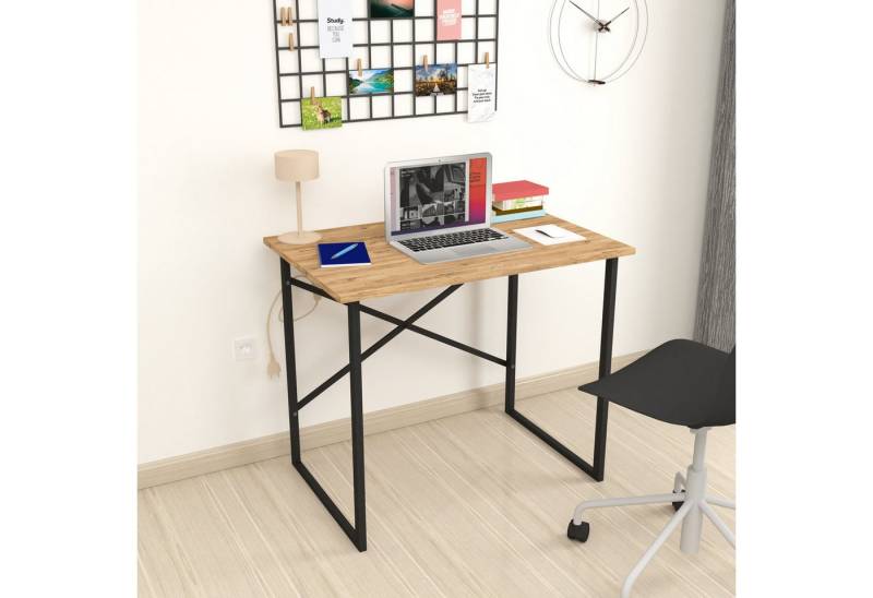 gowoll Schreibtisch Kleiner Tisch Computertisch 90x60x75 cm Tischplatte Holz Laptoptisch, Bürotisch Klein Schreibtische Braun von gowoll