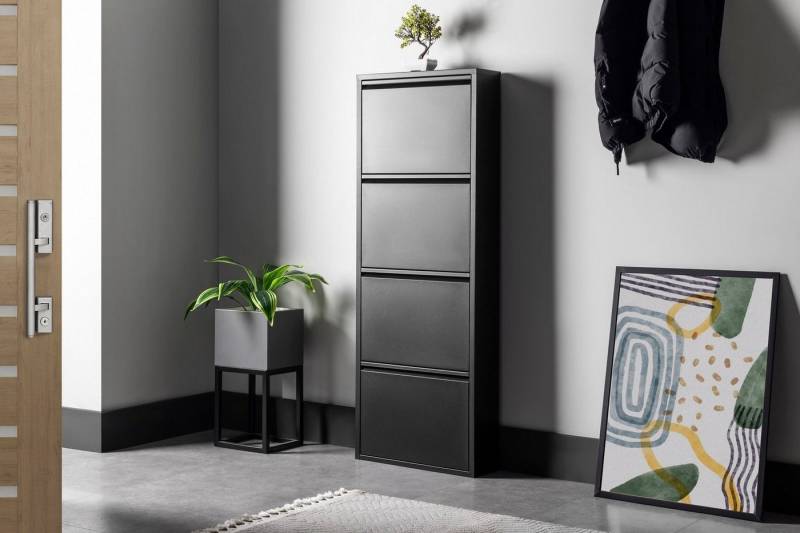 gowoll Schuhschrank Schmal Schuhregal Metall Schuhkipper mit Magnet Klappen Schuhablage (Schuhschrank Metall 2 - 3 - 3+1 - 4 Klappen, Montiert und Wandmontage) 50 cm Breit von gowoll