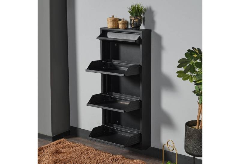 gowoll Schuhschrank Schmal Schuhregal Metall Schuhkipper mit Magnet Klappen Schuhablage (Schuhschrank Metall 2 - 3 - 3+1 - 4 Klappen, Montiert und Wandmontage) 50 cm Breit von gowoll