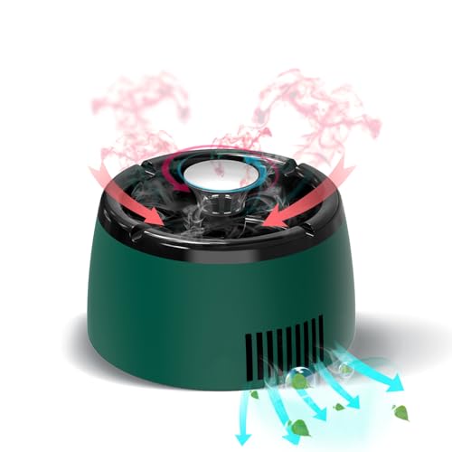 2 in 1 Luftreiniger Multifunktionaler Rauchloser Aschenbecher,Am besten für Auto Büro oder Zuhause,USB Aufladung Rauchloser Aschenbecher mit 8-Pack Filter (green) von goyisee