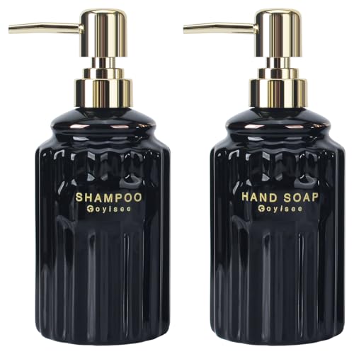 GOYISEE Ceramic Soap Dispenser Pump 14OZ for Bathroom & Kitchen | Hand & Body Soap Refill Bottle with Gold Pump & Labels | 2-Pack von goyisee