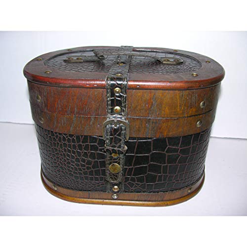 gr Nostalgischer ovaler Hutkoffer 28cm Holz Leder Hutschachtel Antik-Stil Truhe Box von gr